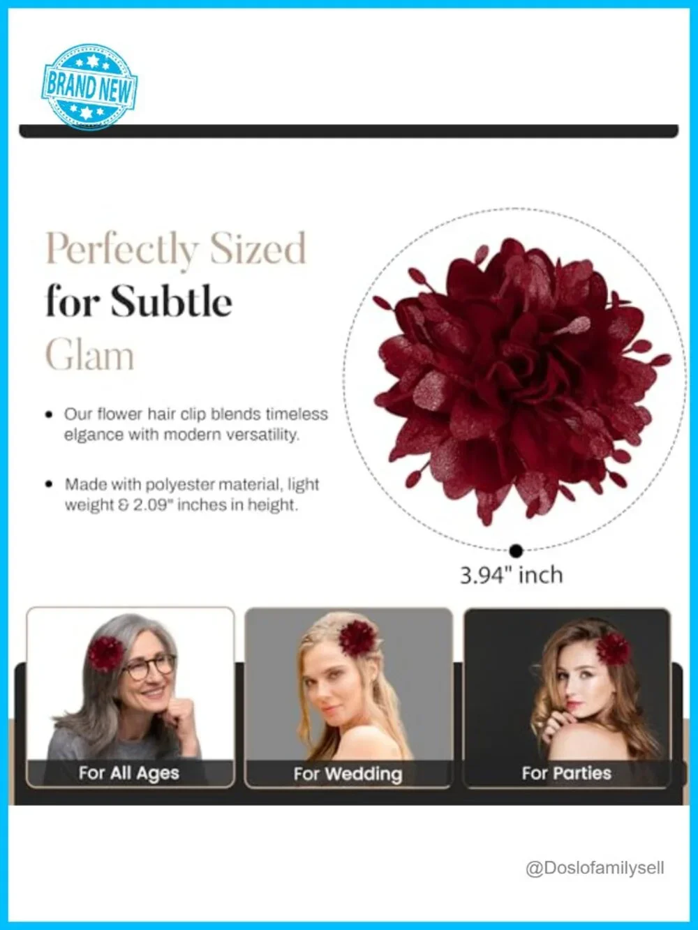 3.9in Elegant Flower Brooch Pin Hair Clip Dainty Satin Chiffon Floral